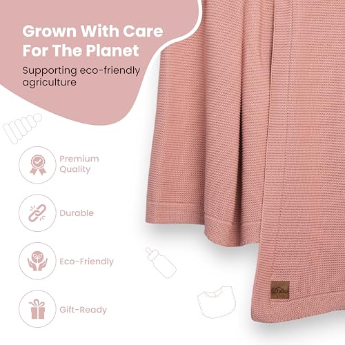 Dalisa Alina GOTS Organic Cotton Throw Blanket, Pink, 80x90 in - color: Pink, size: 80x90