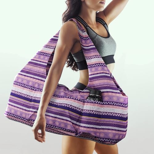 Large Yoga Mat Bag Yoga Bags and Carriers Fits All You Stuff Yoga Tote Bag with Yoga Mat Strap, Elastic Pockets and Zipper Pockets - color: purple pink