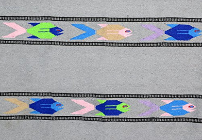 Open Road Goods Thick Mexican Yoga Blanket - Serape Fish Design - Handmade (Grey) - color: Grey