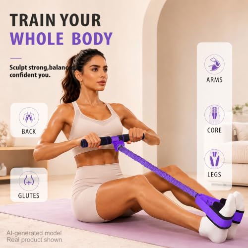 Multifunctional Durable Pedal Resistance Band with Handle, Upgraded Elastic Exercise Bands for Home Gym, Anti-Snap Sit Up Equipment & Ab Trainer for Core/Arms/Legs/Glutes Workout for Women - color: 1-Purple