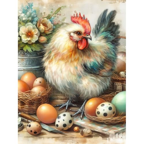 Chicken Diamond Art Kits for Adults,Diamond Painting Kits 12X16 Inch | 5D Diamond Art Paintings for Beginners,Round Full Drill Diamond Dot Tools Kit,Extra Diamonds,Stress Relief Craft,DIY Gift - color: Chicken-260204