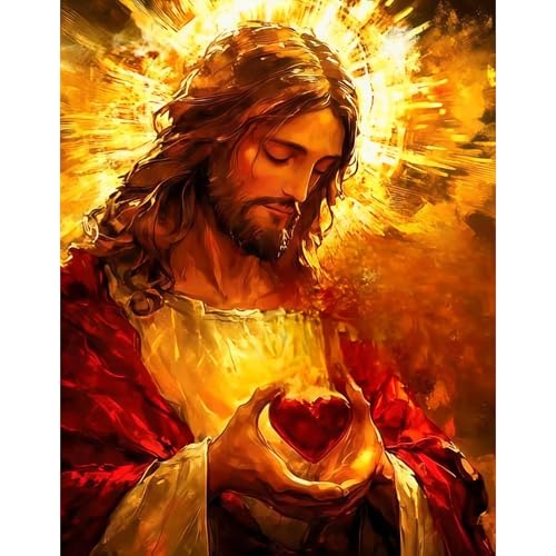 koemhxb Jesus Paint by Numbers Kit for Adults, Jesus with Heart Theme, Acrylic Painting on Canvas, DIY Religious Art Set for Beginners, Home Wall Decor Gift 16x20 Inch - color: Jesus with Heart