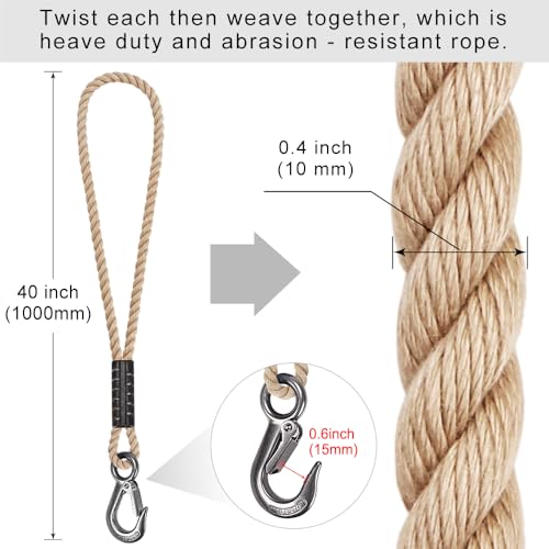 BeneLabel 2Pcs 39" Tree Swing Ropes Hanging Swing Strap for Hammock Chair - color: Off-White, size: 39"(2 Pack)
