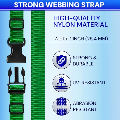 TECEUM 1" Nylon Strap Kit with Buckles, Green 6 yards Repair Set | Heavy duty hardware kit: 6yd webbing, 6 quick release buckles, 12 tri-glide slide clips, 6 metal D-rings for crafting. - color: Green, size: 1" - 6 yards, style: 6 Buckle - 12 Slides - 6 D