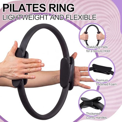 12 Pcs Pilates Rings 14 Inch and 12 Inch Exercise Ring Magic Circle Yoga Ring Lightweight Flexible Workout for Fitness Training Physical Therapy Full-Body Toning and Shaping - color: Black,Purple