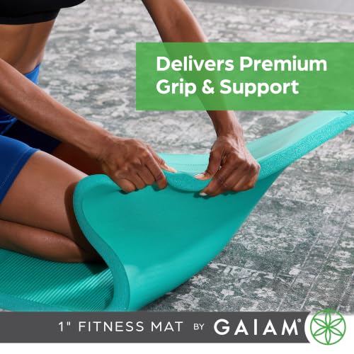 Gaiam Thick Yoga Mat, Exercise & Fitness Mat with Easy-Cinch Carrying Strap - color: Black, size: 1"