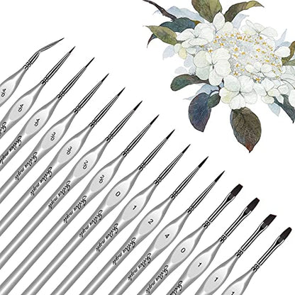 Golden Maple Miniature Paint Brushes, 15PC Model Brushes Micro Detail Paint Brush Set, Fine Detailing for Acrylics, Oils, Watercolors & Paint by Number, Figurine (Silver) - color: Silver
