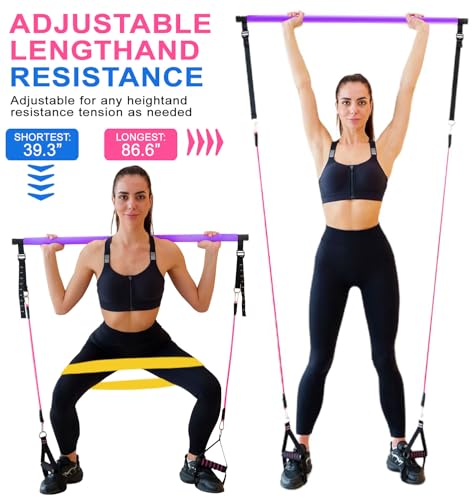 Bbtops Pilates Bar Kit with Resistance Bands,Pilates Bar with Stackable Bands Workout Equipment for Legs,Hip,Waist and Arm,Exercise Fitness Equipment for Women & Men Home Gym Yoga Pilates - color: Violet