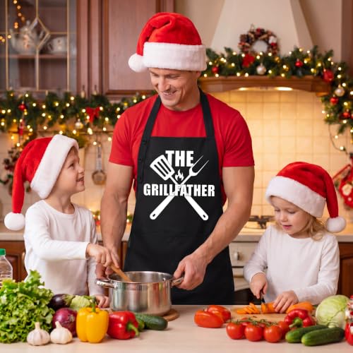 TOSHEX Kitchen Apron Cotton Waterdrop Resistant Adjustable Button Women Men | Premium Cotton Cooking Apron with Pocket, Gift, Black GRILLFATHER - color: Black - the Grillfather