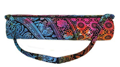 INDIAN CRAFT CASTLE ICC Yoga Mat Bag Carrier Full-Zip Exercise Yoga Mat Carry Bag for Women Men with Multi-Functional Storage Pockets and Adjustable Shoulder Strap 26X6 Inches - style: Elephant Flower Multi