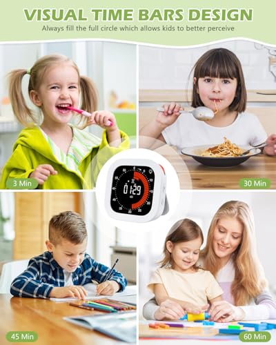 KeeKit Digital Visual Timer, Rechargeable Countdown Timer with Adjustable Volume & Brightness, Magnetic Back for Kitchen, Gym, Study - Kids Timer for Cooking, Homework, Classroom, Workouts