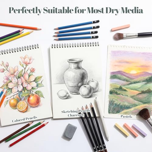 4 Pack Sketch Books 8.5 × 11 in, Top Spiral, 100gsm, Light Cyan | Acid-Free Paper, 30 Sheets Each, Hardcover with Rigid Back, Lay-Flat Top Spiral, for Sketching & Dry Media - color: Light Cyan, size: 8.5 × 11Inch（4 Pack）