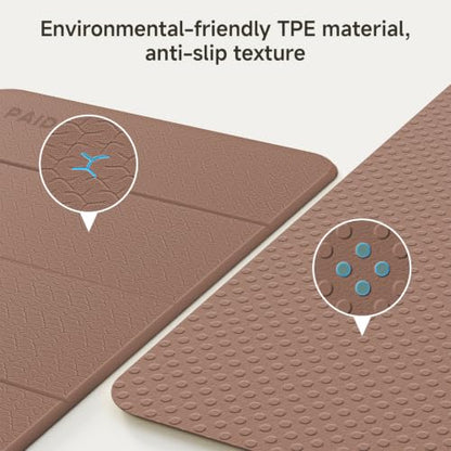 PAIDU Foldable Yoga Mat 10mm Thick, 75"x26" Non-Slip Fitness Exercise Mat - color: Brown