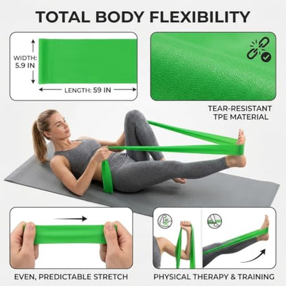 TPE Resistance Bands Flat Exercise Stretch Bands for Yoga Pilates Home Fitness Training - color: Green
