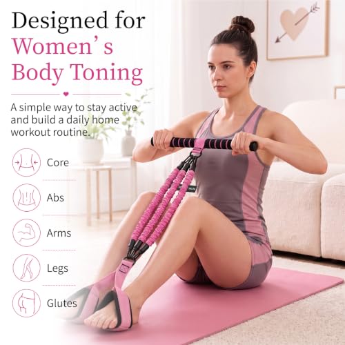 3-Tube Pedal Resistance Band with Handles, 90lbs Peak Resistance | Nylon-covered straps prevent snap injury. Padded pedals & non-slip grips ensure comfortable full body exercises. Beginner gym - color: Pink