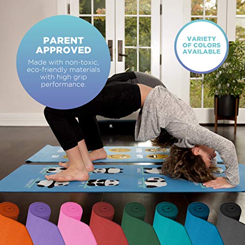 Bean Products Yoga Mat for Exercise - Non Slip Thick Comfortable Workout Floor Mat for Adults and Kids - Eco Friendly Foldable Yoga Mat for Yoga, Pilates, Gym and Stretching - color: Blue Panda, size: Kids (60" x 24")