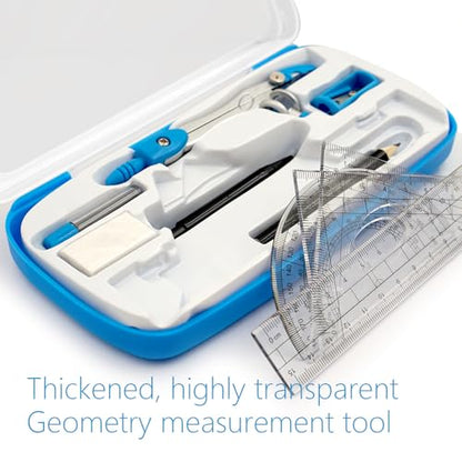 Akuoly Drafting Compass Kit School Supply Set Featuring Geometry Compass, Protractor, Set Squares, and Ruler – for School Grade Boy snd Girl with Every Piece Compact in Carrying Case, Classic Blue