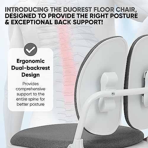 Ergonomic Dual-Backrests Floor Chair with Back Support (Grey) | Reduce pressure on your back by up to 50% - color: Grey