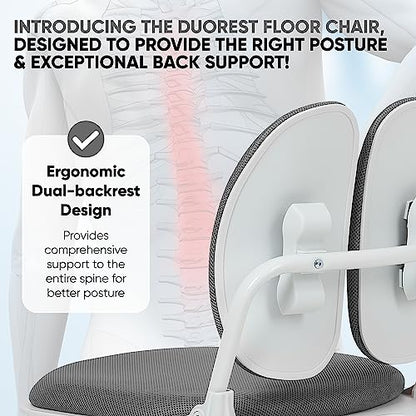 Ergonomic Dual-Backrests Floor Chair with Back Support (Grey) | Reduce pressure on your back by up to 50% - color: Grey