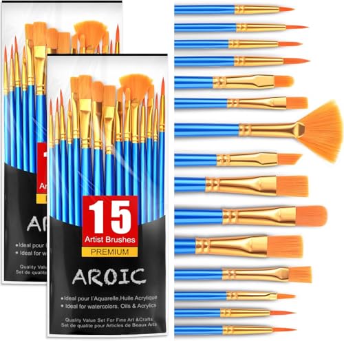 AROIC Acrylic Paint Brush Set, 30 pcs Nylon Hair Paint Brushes | All Purpose Oil Watercolor Face Body Rock Painting Artist, Small Paint Brush Kits for Kids Adult Drawing - size: 30pcs-2-blue