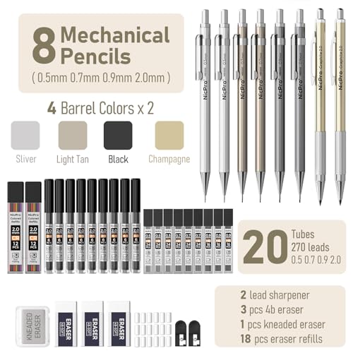 Nicpro 37PCS Metal Mechanical Pencil Set 6PCS Pastel Mechanical Pencil Set