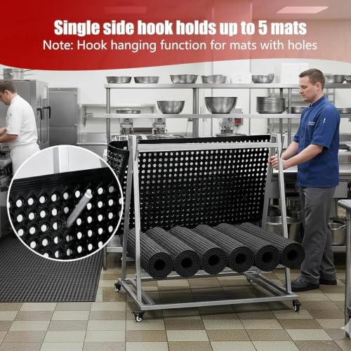Floor Wash Rack and Mat Transporter, 40" x 28" x 42" Rolling Cart