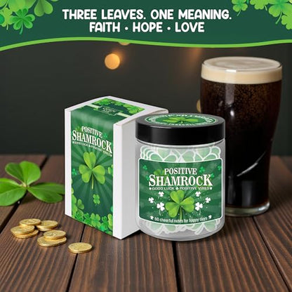 Positive Shamrock Jar, 60 Affirmation Notes, Good Luck Gifts, Irish Gifts | Uplifting Positive Vibes Jar for Home, Office Desk & Daily Encouragement, St Patricks Day Gifts for Women, Friends, Coworkers - color: KAT-Kien- Positive shamrock jar