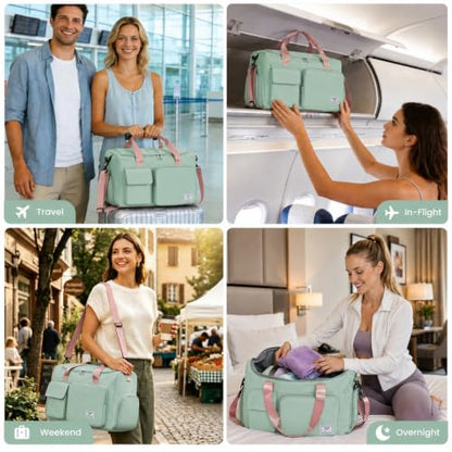 FIORETTO Women's Gym Duffle Bag with Shoes Compartment, 30L Capacity, Ideal for Travel, Gym, Sports, Duffel, Weekender - color: Green & Pink, style: Gym Bag