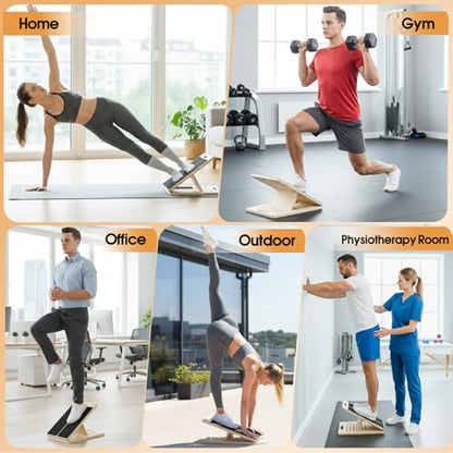 Adjustable Wooden Slant Board for Calf Stretching, 5-Level Incline Board for Ankle Mobility, Leg Stretching & Balance Training, Non-Slip Calf Stretcher for Physical Therapy, Yoga, Fitness & Home Gym