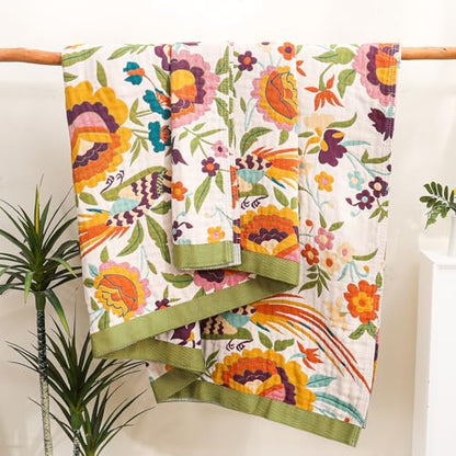 Flower and Bird Boho Throw Blanket for Bed Couch 80"×90" - color: Boho Flower-c, size: 80"x90"