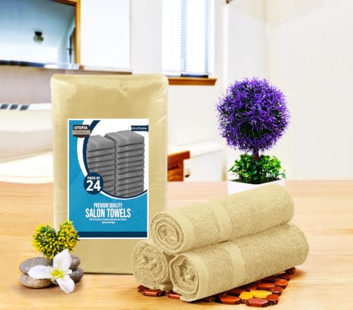 Utopia Towels Salon Towels, Pack of 24, 16x27 in, 100% Cotton, Beige - color: Beige, size: 24 Pack