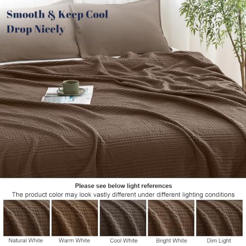 PHF Lightweight Waffle Weave Blanket Queen for Bed Chocolate 90"x90" - color: Chocolate, size: Queen(90"x90")