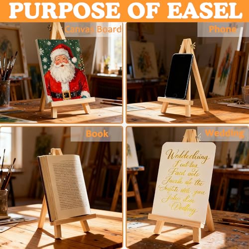4 Pack 9 Inch Wood Easels, Tripod, Table Top Easels for Painting, Art Crafts Painting Party Easel, Student Tabletop Easels Stand for Painting, Portable Mini Canvas Photo Picture Sign Holder