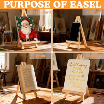 4 Pack 9 Inch Wood Easels, Tripod, Table Top Easels for Painting, Art Crafts Painting Party Easel, Student Tabletop Easels Stand for Painting, Portable Mini Canvas Photo Picture Sign Holder