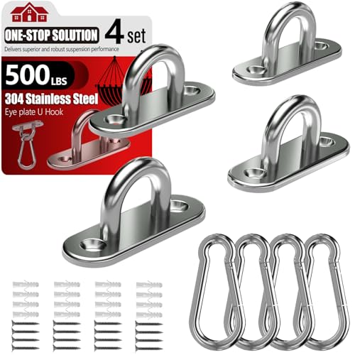 sprookber 304 Stainless Steel Pad Eye Snap Hook, M5 Ceiling Hook 500Lb,8Pcs | Hanging Kit with Screws for Hammock Chair Swing, Yoga Gym Equipment, Sun Shade Sail, Plant Hangers & Marine Boat Hardware - size: 2 Inch, style: Oval