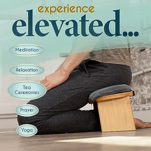 Florensi Folding Bamboo Meditation Chair 18 x 7 x 6 in Grey Kneeling Bench - color: Grey