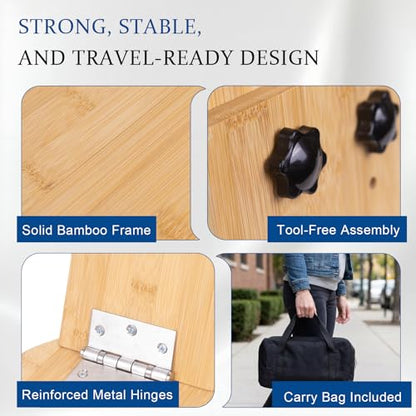 Adjustable Meditation Bench with Cushion, Portable Folding Bamboo Meditation Stool, Ergonomic Kneeling Stool Chair, Portable Yoga Bench Seiza Prayer Bench with Carry Bag & Non-Slip Pads