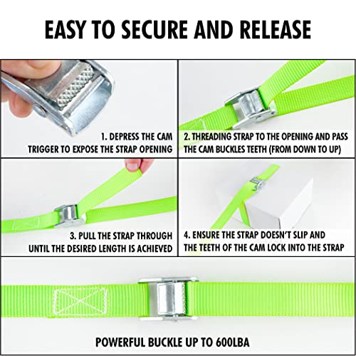 Cartman 1" x 12 ft Lashing Straps, 6 Pack, 600 lb Break Strength, Green - color: Green, size: 6 PK