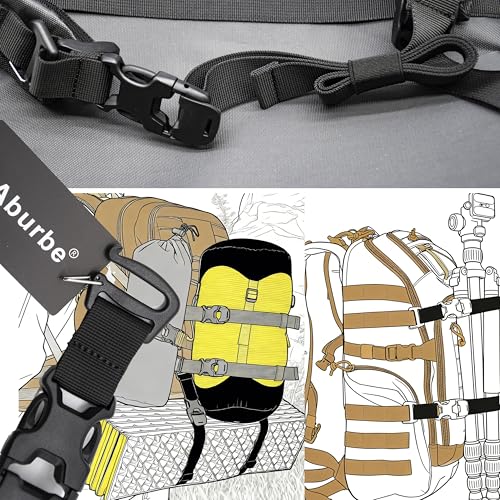 33” Long Tactical Backpack Straps with Quick Release Buckle, Heavy Duty Adjustable Attachment Straps, Tightening & Add On Belt for Sleeping Bag, Tent, for Hiking, Cycling – 2 Pack Black