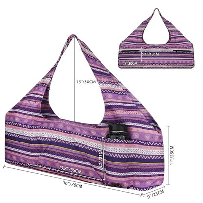Large Yoga Mat Bag Yoga Bags and Carriers Fits All You Stuff Yoga Tote Bag with Yoga Mat Strap, Elastic Pockets and Zipper Pockets - color: purple pink