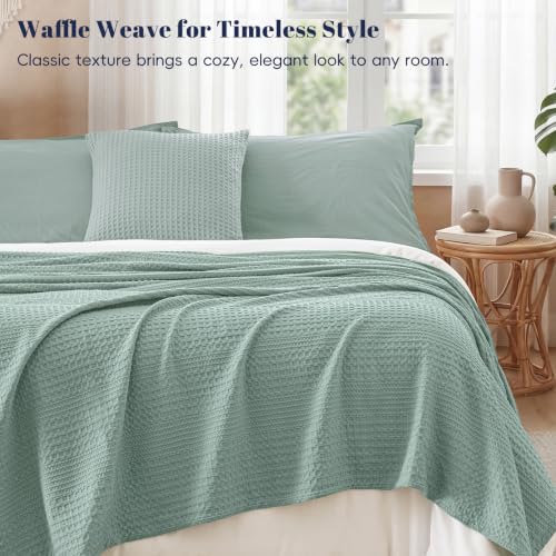 PHF Lightweight Waffle Weave Blanket Queen for Bed Aqua Gray 90"x90" - color: Aqua Gray, size: Queen(90"x90")