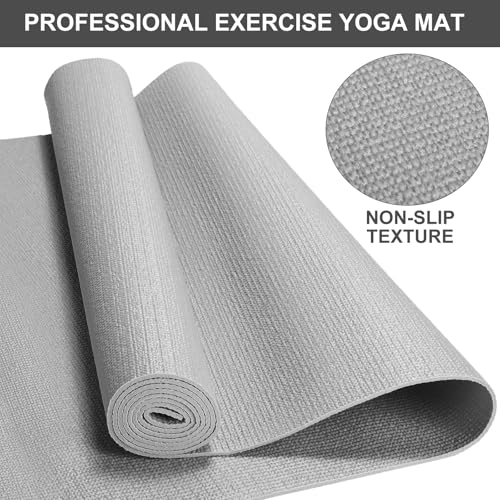 Funtery 3 mm Thin Yoga Mats Bulk, 68 x 24 Inches Lightweight PVC Exercise Mats Non Slip Workout Fitness Pads for Yoga Pilates Stretching Classes Gym Home Studio - color: Grey