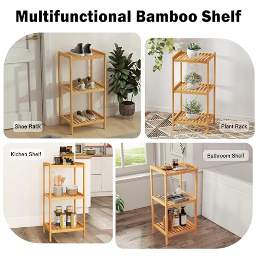 kinbor 3-Tier Bamboo Shelf Freestanding, Bathroom Standing, Natural Bamboo - size: 3-Tier