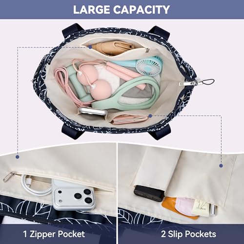WLLWOO Thick Yoga Mat Bag Women Gym Tote Breathable Mesh Holder Wet Pocket - color: Navy Blue Leaf
