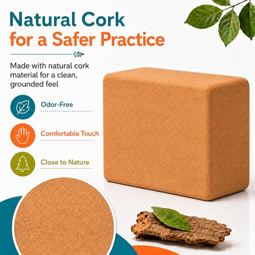 2 Pack Natural Cork Yoga Blocks, High Density Non-Slip Yoga Bricks for Pilates, Stretching, Balance and Flexibility Training - size: 9 x 6 x 3 Inch High Density