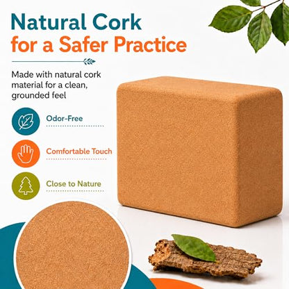 2 Pack Natural Cork Yoga Blocks, High Density Non-Slip Yoga Bricks for Pilates, Stretching, Balance and Flexibility Training - size: 9 x 6 x 3 Inch High Density