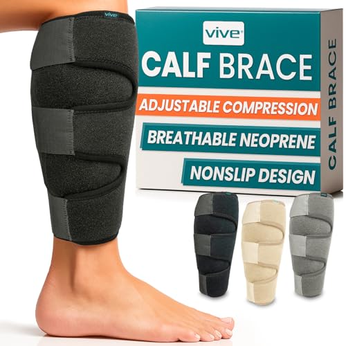 Vive Calf Brace - Adjustable Shin Splint Support - Lower Leg Compression | Wrap Increases Circulation, Reduces Muscle Swelling - Calf Sleeve for Men and Women - Pain Relief (Black) - color: Black, size: 1 Count (Pack of 1)