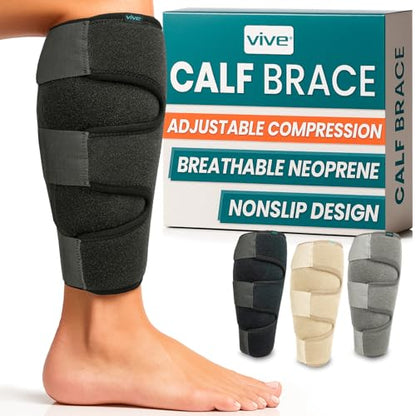 Vive Calf Brace - Adjustable Shin Splint Support - Lower Leg Compression - color: Black