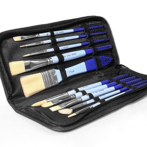 ARTIFY 10 Pieces Paint Brush Set, Intermediate Series, Includes a Carrying Case, Premium Synthetic Hair Brushes for Acrylic, Watercolor, Oil and Gouache Painting (Blue - Synthetic Hair) - color: Blue