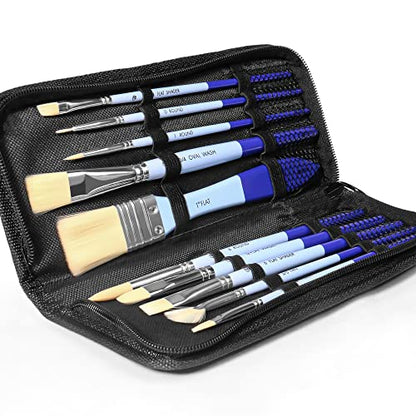 ARTIFY 10 Pieces Paint Brush Set, Intermediate Series, Includes a Carrying Case, Premium Synthetic Hair Brushes for Acrylic, Watercolor, Oil and Gouache Painting (Blue - Synthetic Hair) - color: Blue